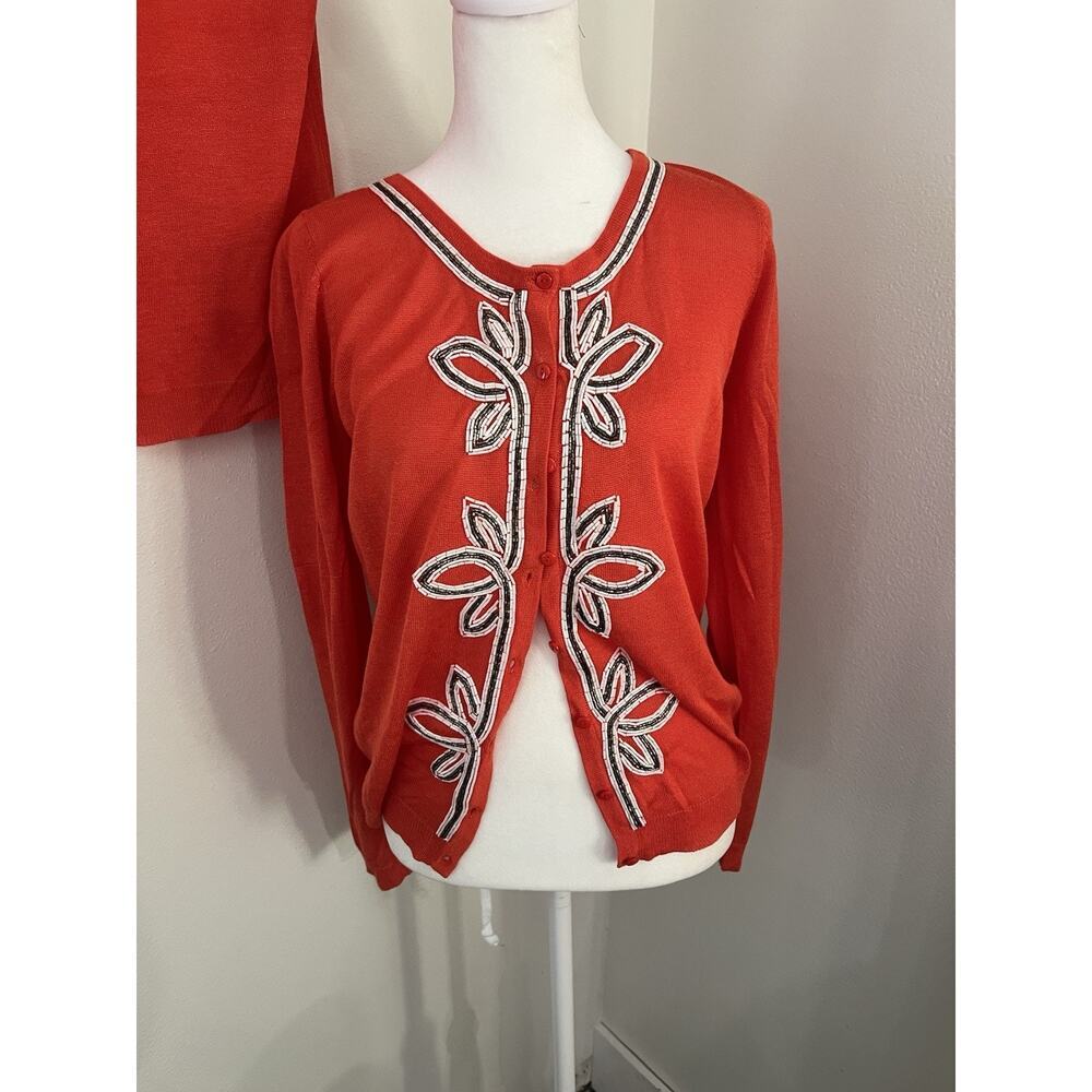 Michael Simon Beaded Embroidered Two Piece Modal Cardigan And Tank Top Set Sz L